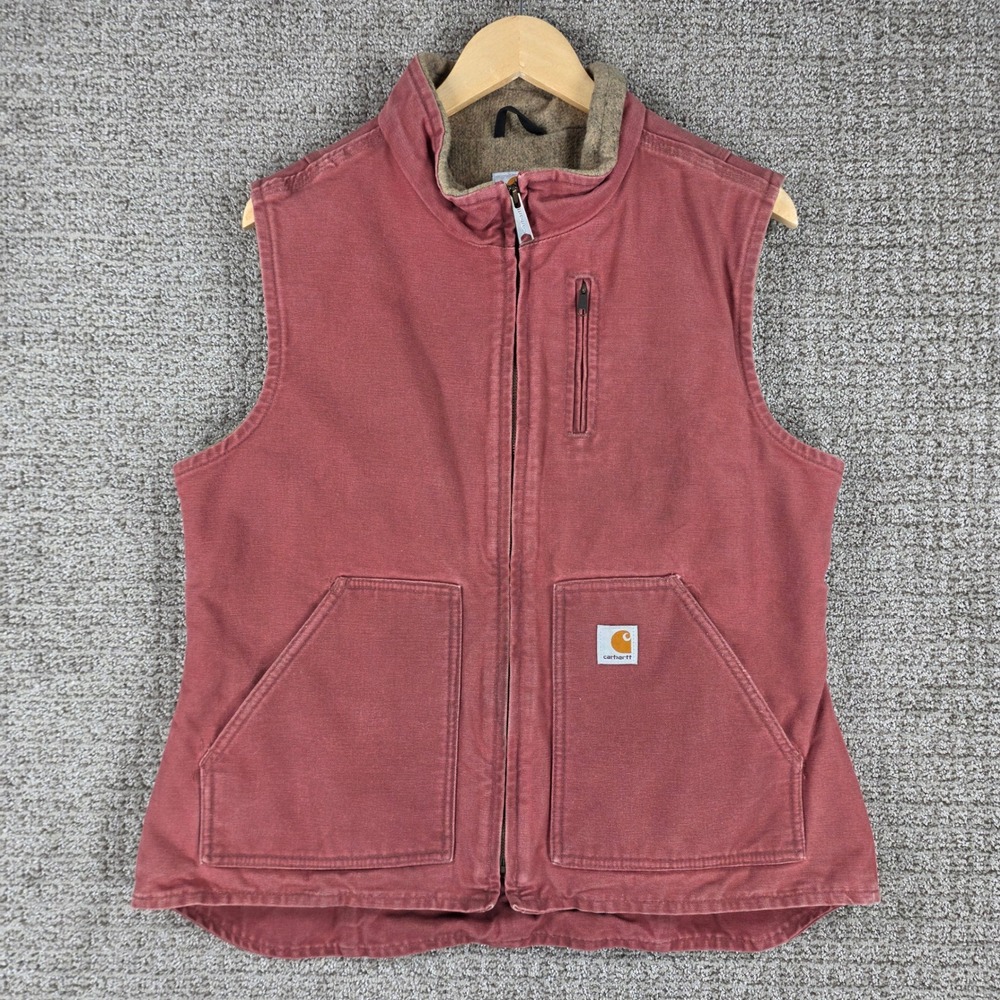 Carhartt Womens Vest WV001 VRS Vintage Rose Red Canvas Sherpa Lined Large